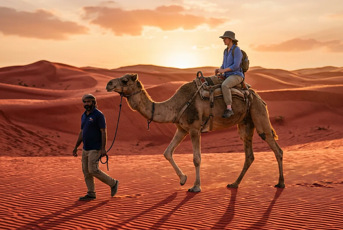 Private camel ride during a morning desert safari in Abu Dhabi