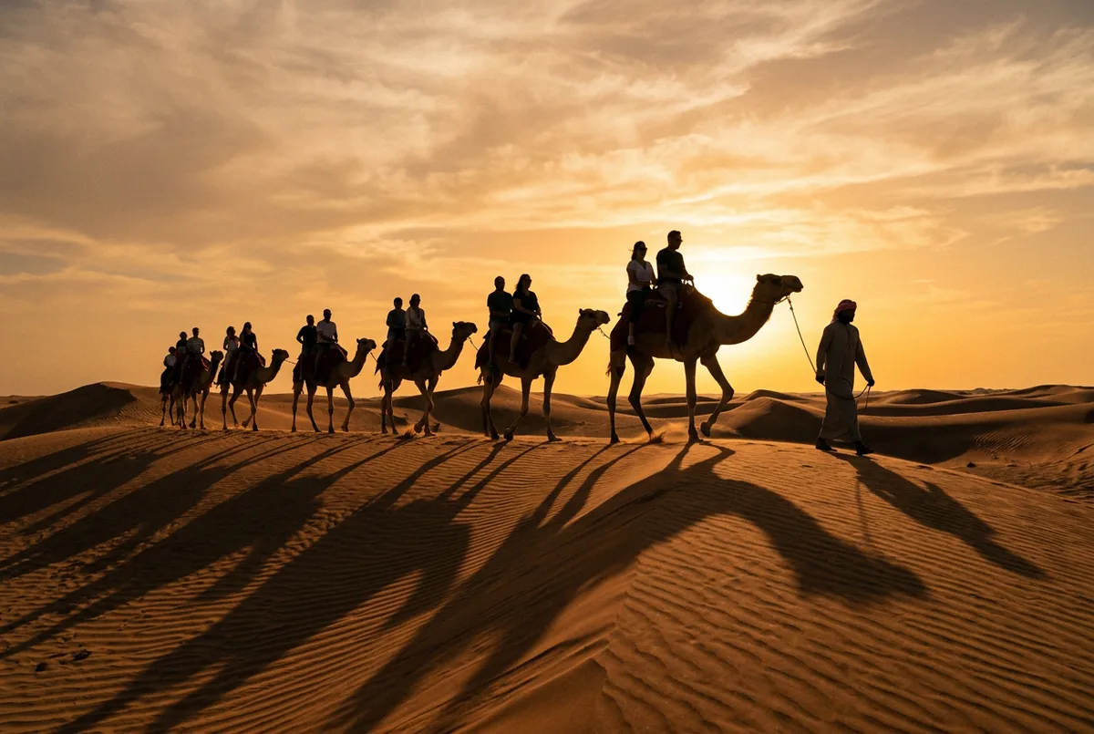Camel ride during a morning desert safari in Abu Dhabi